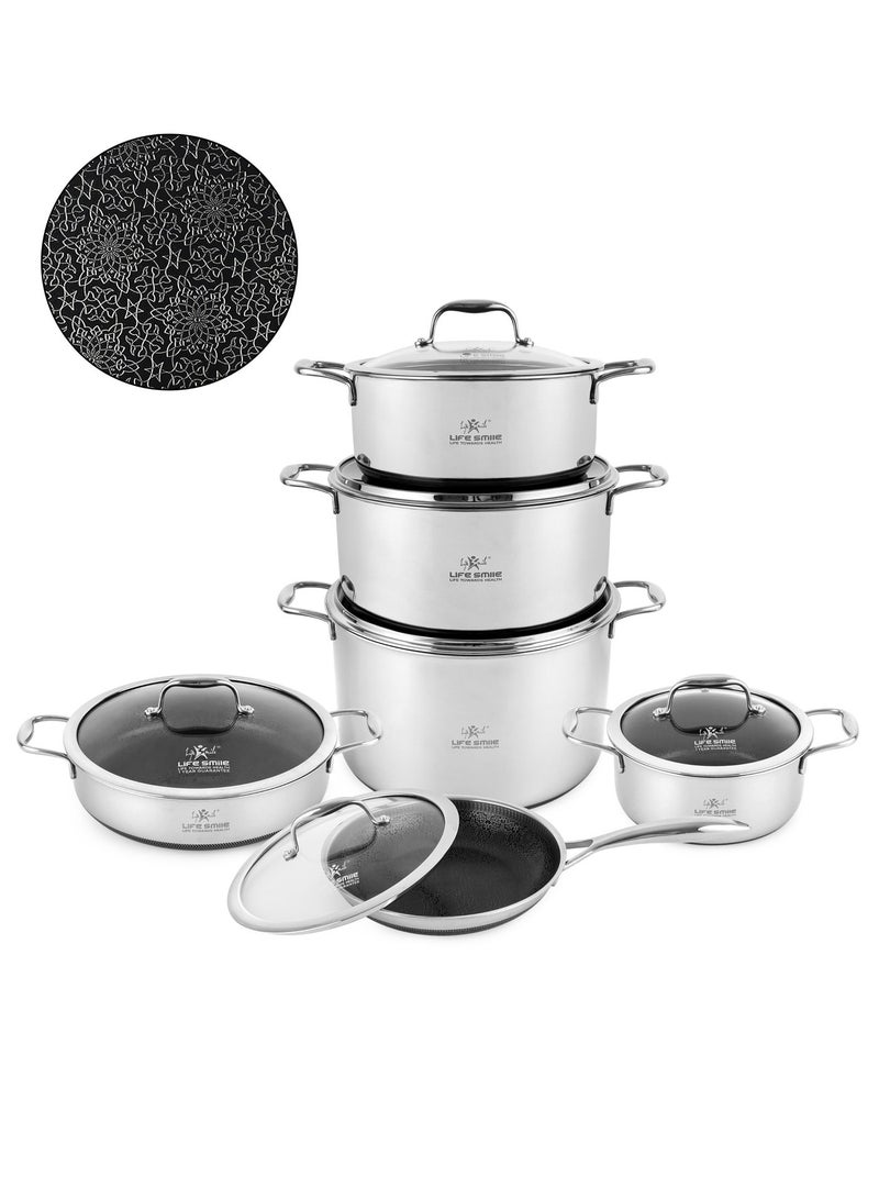 Life Smile Lifesmile Hybrid Stainless Steel Cookware Set | Non-Stick Interlocking Pattern | Induction Compatible | Scratch-Resistant & Low-Oil Cooking - Image 1
